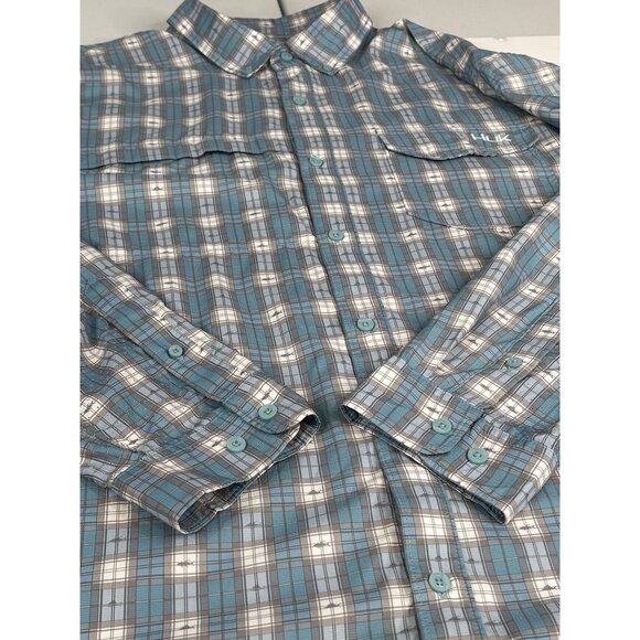 HUK Tide Point Woven Fishing Shirt Men’s XL Vented Blue Plaid Performance - Picture 10 of 15